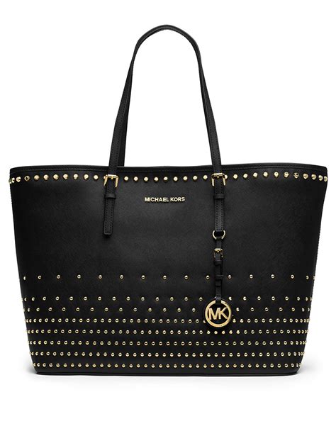 black leather michael kors bag|Michael Kors black studded handbag.